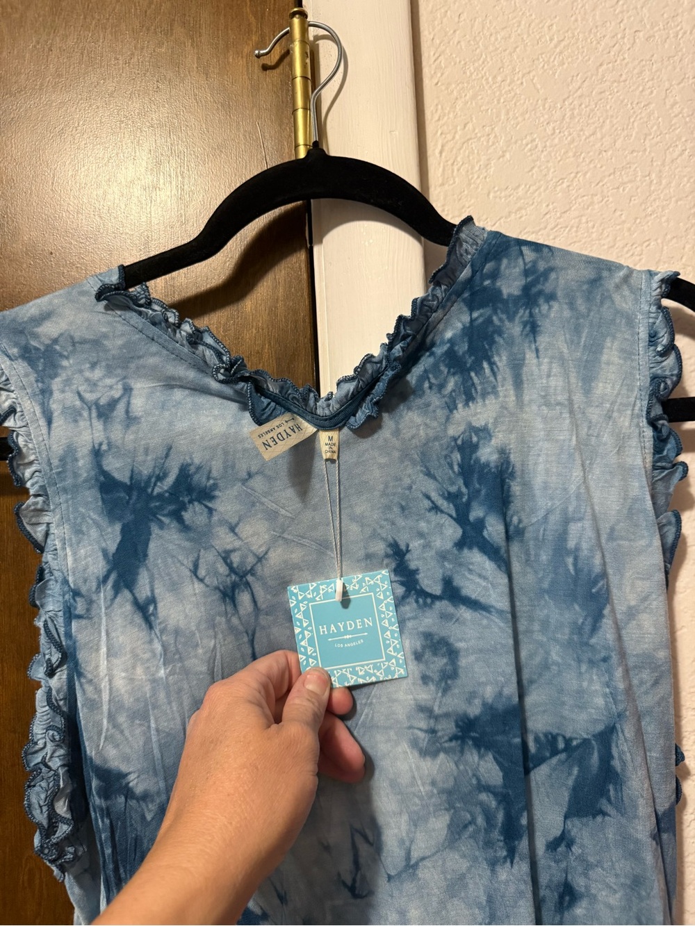 Hayden Blue Tie-Dye Ruffle-Trim Sleeveless Camisole